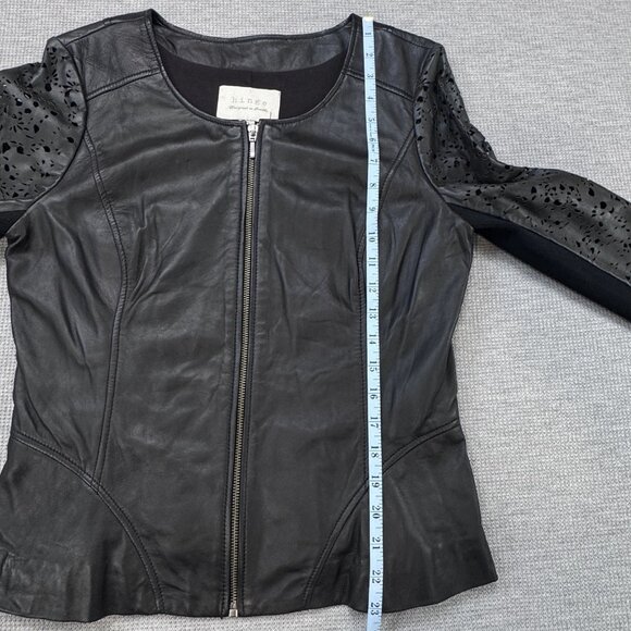 Hinge Womens Motorcycle Jacket Black Leather Full Zip Laser Cut Lined Size M NWT - Picture 13 of 16